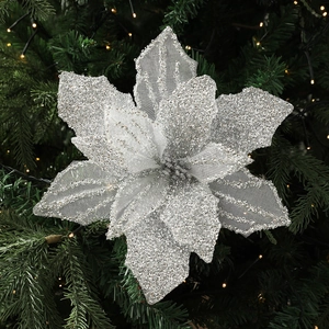 Sparkling silver glitter poinsettia flower for luxury Christmas tree decoration