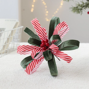 Luxury velvet ribbon Christmas pick with red berries for holiday tree decoration