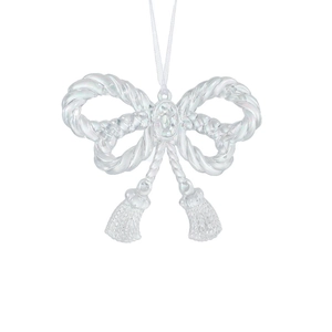 Iridescent white acrylic bow pendant with tassels for Christmas tree hanging decoration