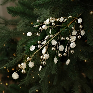 Elegant white shell petals and gold bead flower picks for Christmas tree decoration