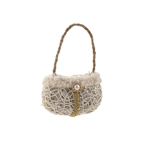 Champagne kant kerstboom hanger met imitatiebont en parel accenten decoratie