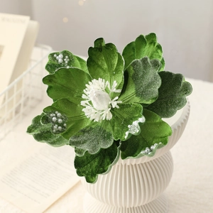 Dark green velvet Christmas magnolia flower with pearls and white glitter decoration