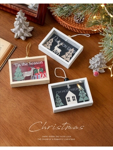 Three premium 3D wooden Christmas shadow box ornaments featuring deer and tree designs