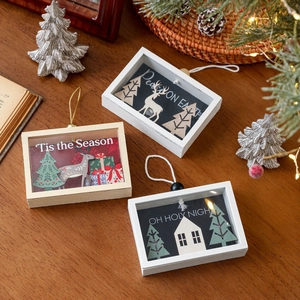 Christmas Wooden Shadow Box Hanging Ornament Reindeer 3D Scene Festive Home Decoration Desktop Tree Accessory