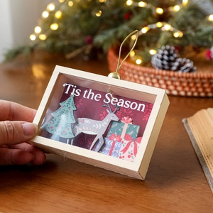 3D wooden Christmas ornament box featuring reindeer and 'Tis the Season' slogan