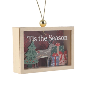 3D wooden Christmas shadow box with reindeer and tree, Tis the Season hanging ornament