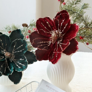 Luxurious velvet artificial magnolia flower with sequins for Christmas floral decoration