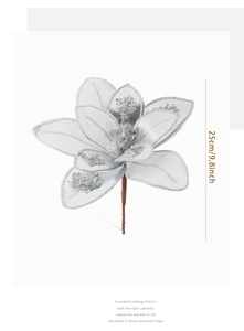 Detailed silver glitter artificial Christmas flower with 25cm size markings for decor