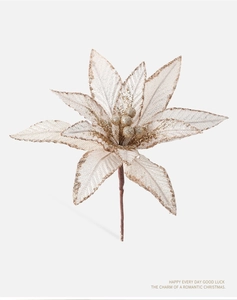 Detail of champagne gold sequined artificial poinsettia flower for Christmas decor