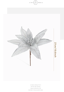 Detail of 27cm silver glitter artificial Christmas poinsettia flower with long stem
