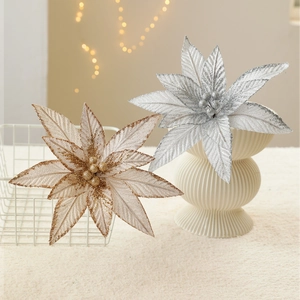 20cm glittering artificial poinsettia flowers for Christmas wreaths and holiday decor