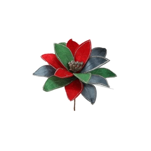 Artificial Christmas flower with gold edges and silver glitter petals for holiday decor