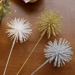 Sparkling firework star picks in gold silver and white for Christmas tree decoration