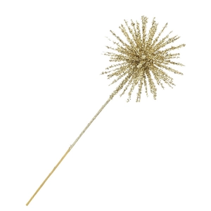 Golden glitter starburst Christmas tree pick decoration with sparkling festive design