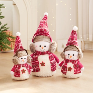 Ornement Poupée Bonhomme De Neige En Peluche De Noël Écharpe Bonnet En Tricot Rouge Blanc Welcome Étoile Décoration Maison Fête Cadeau