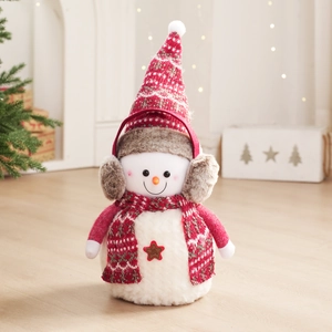 Poupée bonhomme de neige de Noël avec bonnet rouge et étoile Welcome sur bois