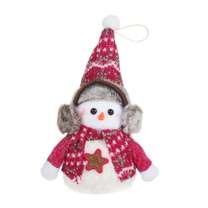 Poupée bonhomme de neige de Noël avec bonnet en tricot et panneau Welcome blanc