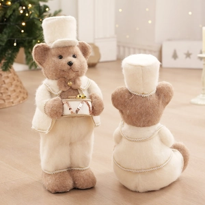 Charming Christmas teddy bear figurines with drum and festive outfit for home decor