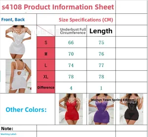 Tableau des tailles pour lingerie sexy en dentelle avec mesures de S à XL précises