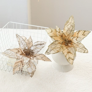 28cm artificial champagne and rose gold Christmas flowers with glitter and sequins décor
