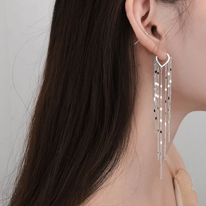 Copper Heart Disc Chain Fringe Drop Earrings Elegant Long Tassel Dangle For Women Shiny Plated Fashion Jewelry Accessories