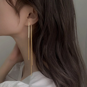 Long Tassel Linear Earrings Copper Cubic Zirconia Micro Pave Chain Dangle Elegant Jewelry For Women Silver Earring Post