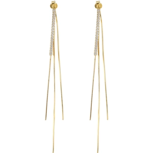 Elegant gold S925 silver fringe earrings with tassel chains and sparkling cubic zirconia