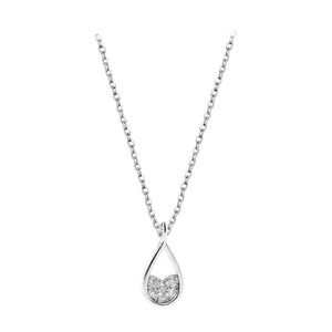Exquisite teardrop zircon pendant necklace with a polished silver finish on white background