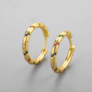 French Twisted Hoop Earrings With Colored Zircon Inlaid Copper Jewelry And 925 Sterling Silver Earring Post For Women