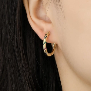 Chic 18K gold plated S925 silver hoop earrings featuring colorful inlaid zircon gemstones