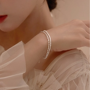 Elegante bracciale a doppio strato in argento sterling S925 con perline da donna