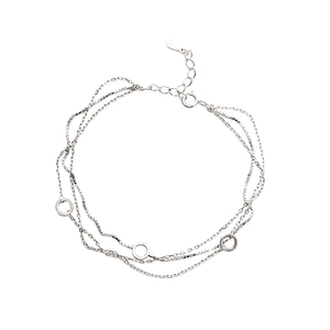 Three-layer 925 sterling silver chain bracelet with hollow round circles and lobster clasp