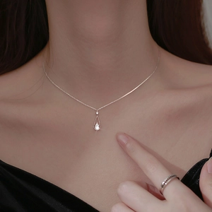 Teardrop Zircon Pendant Necklace Copper Gold Plated Elegant Minimalist French Style Jewelry For Women