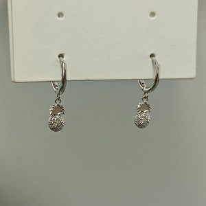 Silver pineapple drop earrings with pave zircons and sleek hoop clasp for women