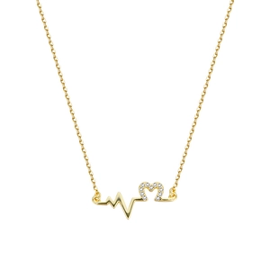 925 silver heart necklace with gold plating and cubic zirconia heartbeat pendant