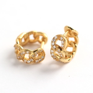 Luxury 925 silver gold-plated geometric chain hoop earrings with micro-set diamonds