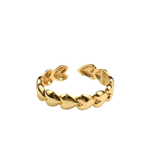 Minimalist 18K gold S925 silver open ring featuring linked heart-shaped design on white background