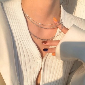 Women Silver Plated Copper Necklace Minimalist Chic Snake Chain Paperclip Link Rope Chain Elegant Daily Neck Jewelry