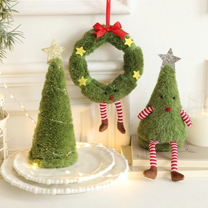 Simpatico Pupazzo Di Peluche A Forma Di Albero Di Natale E Ghirlanda Con Gambe A Righe Rosse E Bianche Per Decorazioni Casa
