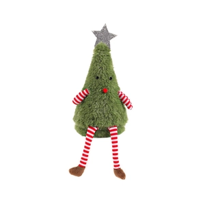 Simpatica bambola di peluche a forma di albero di Natale con stella e arti a strisce