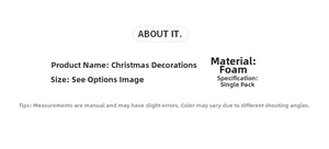 Detailed specifications for foam Christmas ornament showing materials and sizing guide