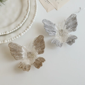 Transparent butterfly ornaments with gold and silver glitter for Christmas tree decor