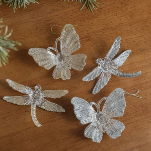 Set of 4 glittery acrylic butterfly and dragonfly ornaments for Christmas tree decor