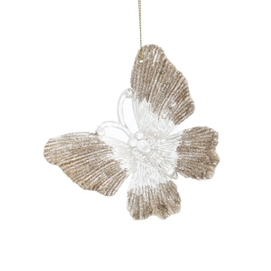 Transparent acrylic butterfly ornament with golden glitter for Christmas tree decor