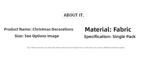 Detailed size and material specification chart for the velvet red Christmas bow ornament