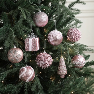 Pendentifs Boule De Noël Rose Pailleté Mousse Boîte Cadeau Scintillante Décorations Suspendues Sapin Noël Fête