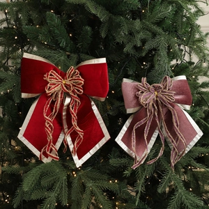 Large Velvet Christmas Bow Ornament With Glitter Center Tree Hanging Decoration For Holiday Party Home Wedding Decor
