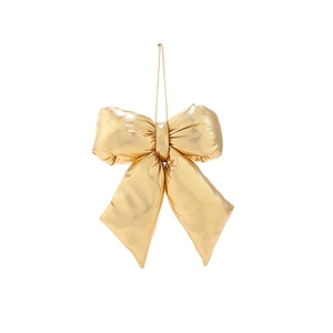 Shiny golden Christmas bow ornament with metallic texture for holiday tree decoration