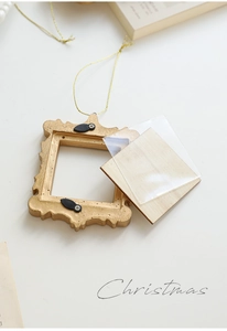 Golden vintage baroque mini photo frame ornament with hanging rope for Christmas decor