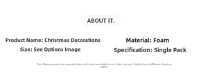 Detailed technical specifications for 8cm foam Christmas tree ornaments in brown fabric